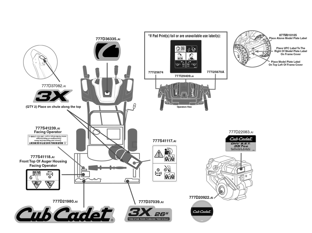Label Map Diagram and Parts List for 3X26-INCH (31AH5DVAB56)(2023) Cub Cadet Snow Blower